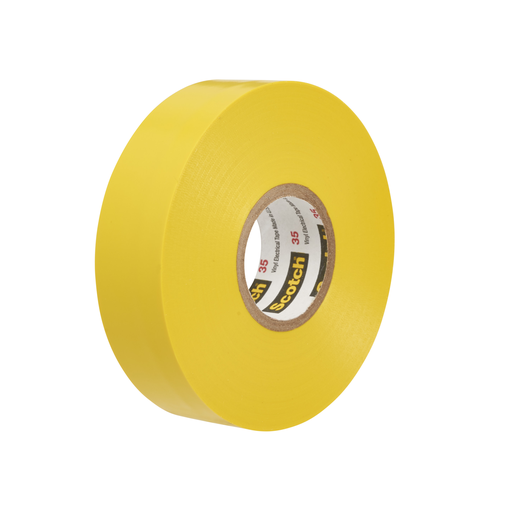 Scotch® Vinyl Color Coding Electrical Tape 35, 1/2 in x 20 ft, Yellow, 10 rolls/carton, 100 rolls/Case