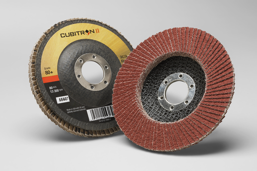 3M™ Cubitron™ II Flap Disc 967A, 80+, T27, 4-1/2 in x 7/8 in, 10 ea/Case