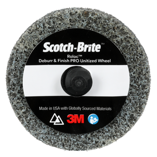 Scotch Brite™ Roloc™ Deburr & Finish PRO Unitized Wheel, DP-UR, 4C Medium+, TR, 2 in x 1/4 in, 15/Carton, 60 ea/Case