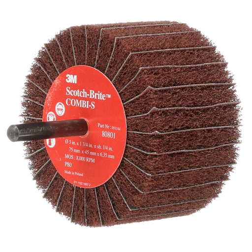 Scotch-Brite™ Combi-S Wheel 80801, 3 in x 1-3/4 in 1/4 in Shank 80 X-weight, 10 ea/Case