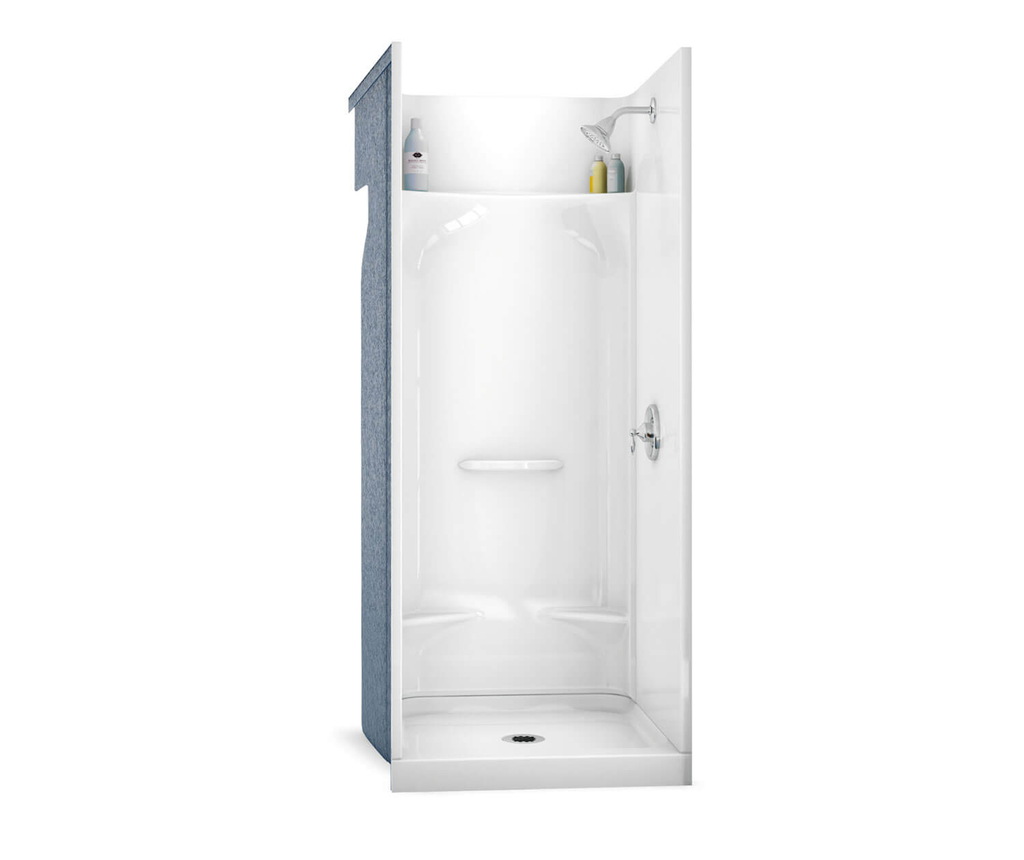 KDS 3232 AcrylX Alcove Center Drain Four-Piece Shower in White, White, No seat, center drain