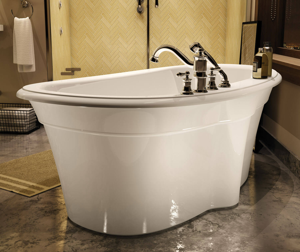 Ella Sleek 66 x 36 Acrylic Freestanding Center Drain Bathtub in White with White Skirt, White, Center Drain