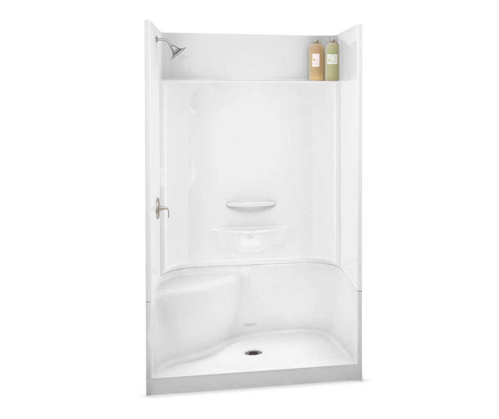 KDS 3448 AcrylX Alcove Center Drain Four-Piece Shower in White, White, No seat, center drain