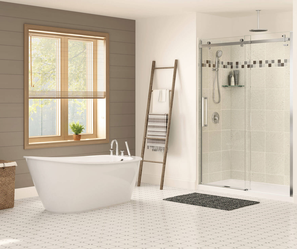 Sax 60 x 32 AcrylX Freestanding End Drain Bathtub in White with White Skirt, White, End Drain