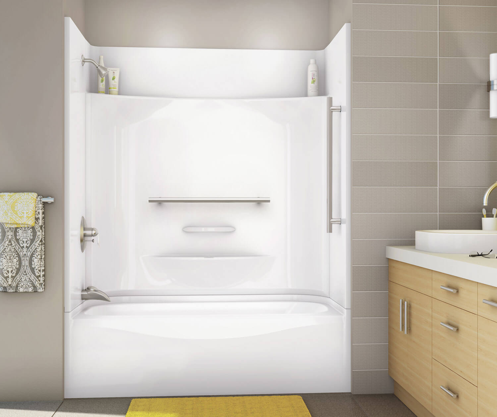 KDTS 3060 AcrylX Alcove Left-Hand Drain Four-Piece Tub Shower in White, White, Left-hand Drain