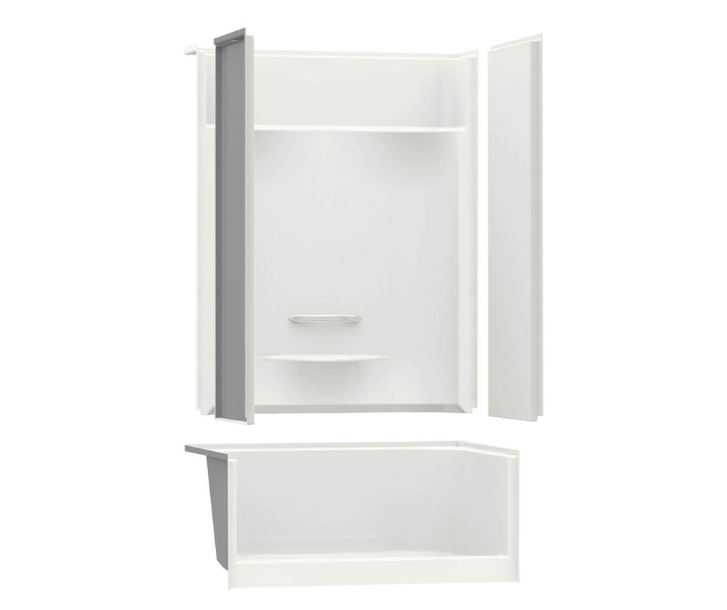 KDS 3448 AcrylX Alcove Center Drain Four-Piece Shower in White, White, No seat, center drain