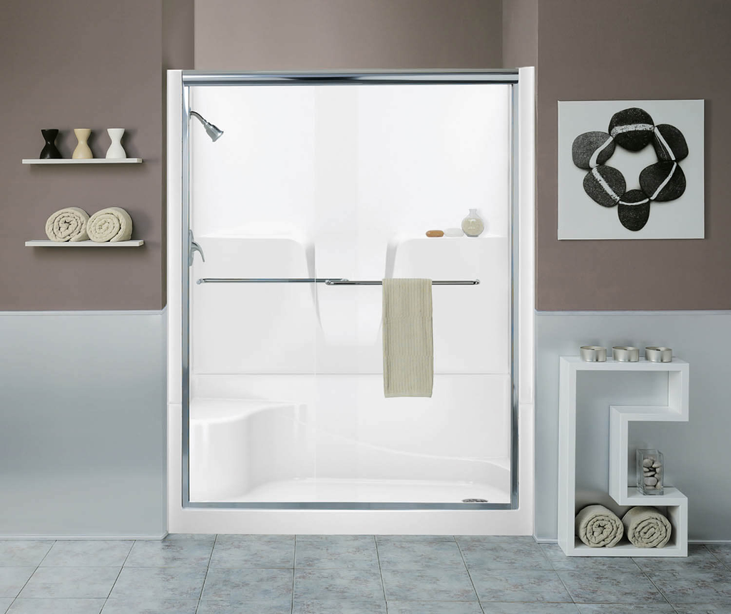 160344PS 60 x 34 AcrylX Alcove Right-Hand Drain Four-Piece Shower in White, White, Left seat, right drain