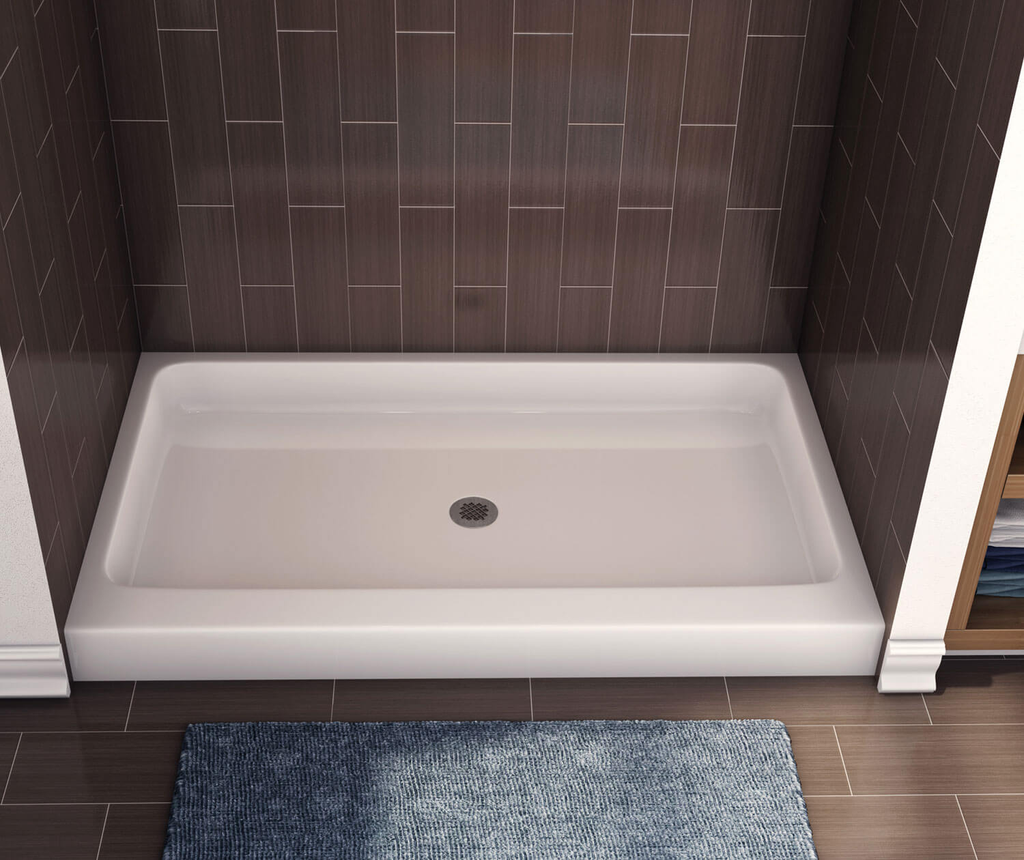SP-3660 AcrylX Alcove Center Drain Shower Base in White, White, Center Drain