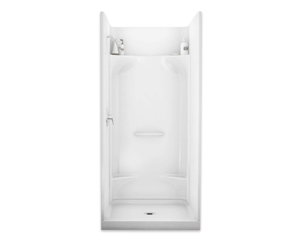 KDS 3636 AcrylX Alcove Center Drain Four-Piece Shower in White, White, No seat, center drain
