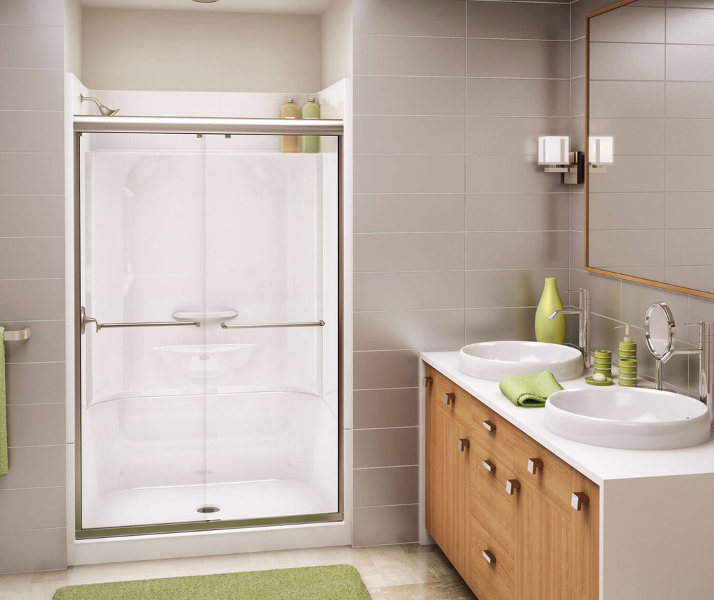 KDS 3448 AcrylX Alcove Center Drain Four-Piece Shower in White, White, No seat, center drain