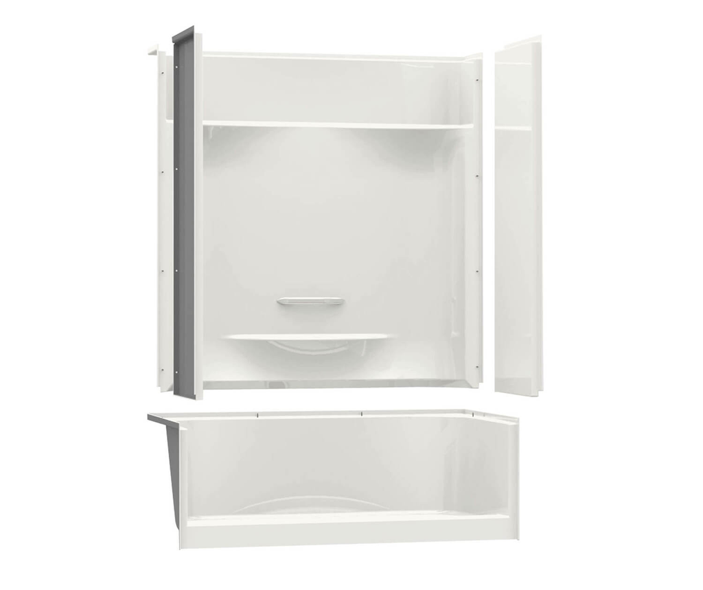 KDS 3060 AcrylX Alcove Left-Hand Drain Four-Piece Shower in White, White, Right seat, left drain