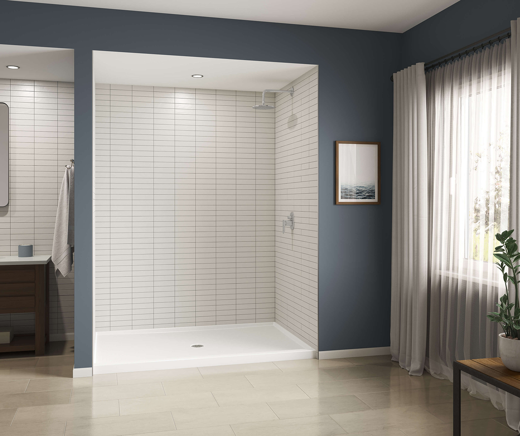 Icon SB7248 AcrylX Alcove Center Drain Shower Base in White, White, Center Drain