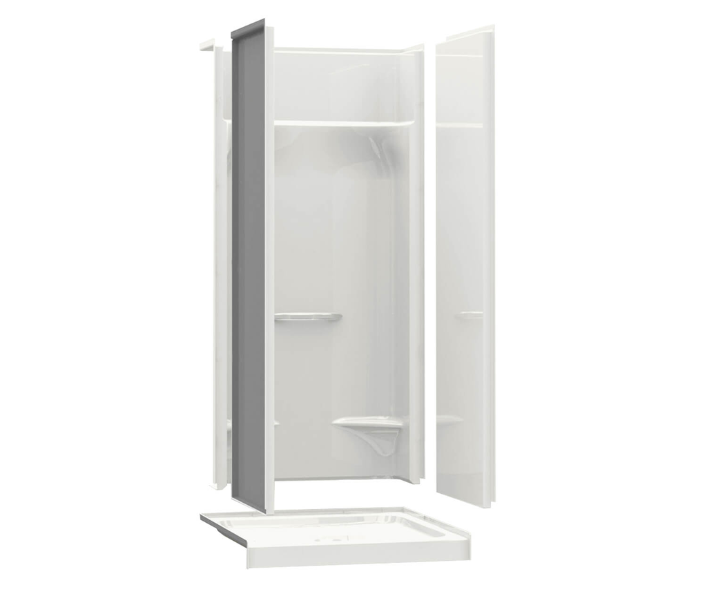 KDS 3636 AcrylX Alcove Center Drain Four-Piece Shower in White, White, No seat, center drain