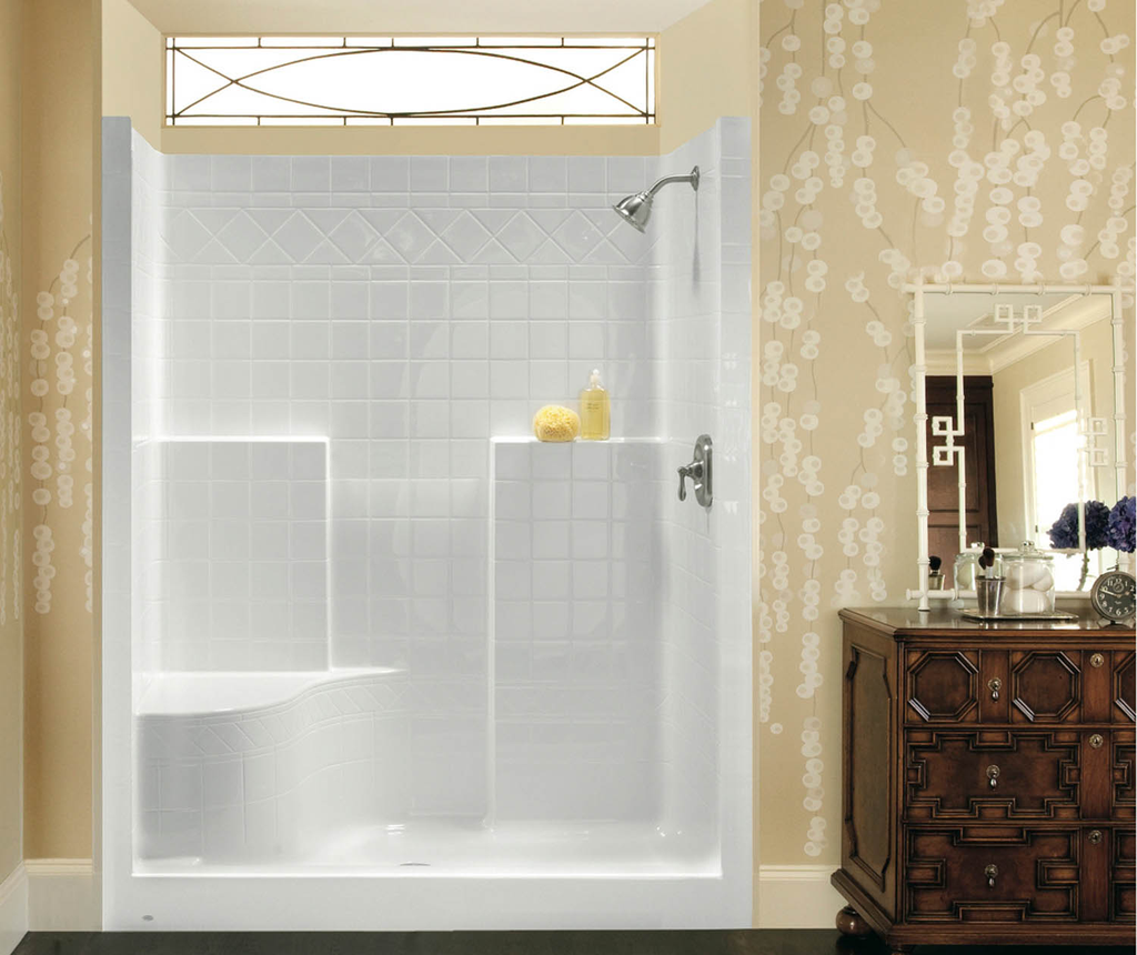 1483DTSM AFR 48 x 36 AcrylX Alcove Center Drain One-Piece Shower in White, White, Left seat, center drain