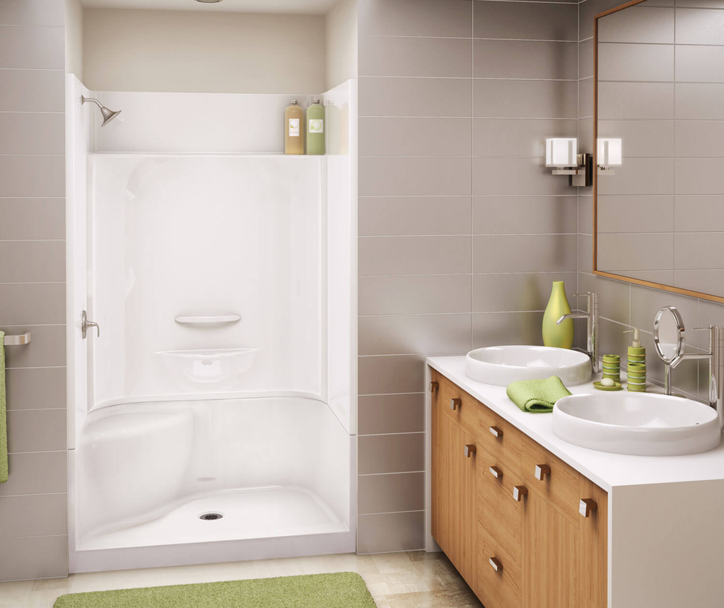 KDS 3448 AcrylX Alcove Center Drain Four-Piece Shower in White, White, No seat, center drain