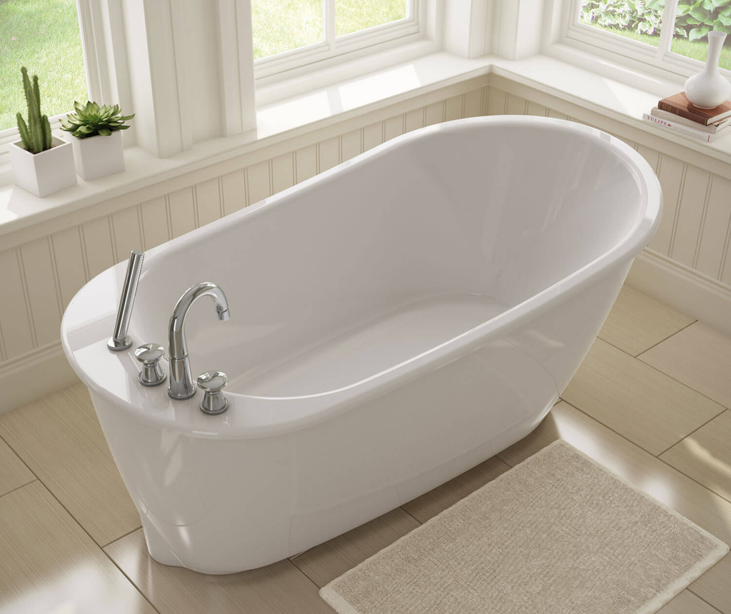 Sax 60 x 32 AcrylX Freestanding End Drain Bathtub in White with White Skirt, White, End Drain