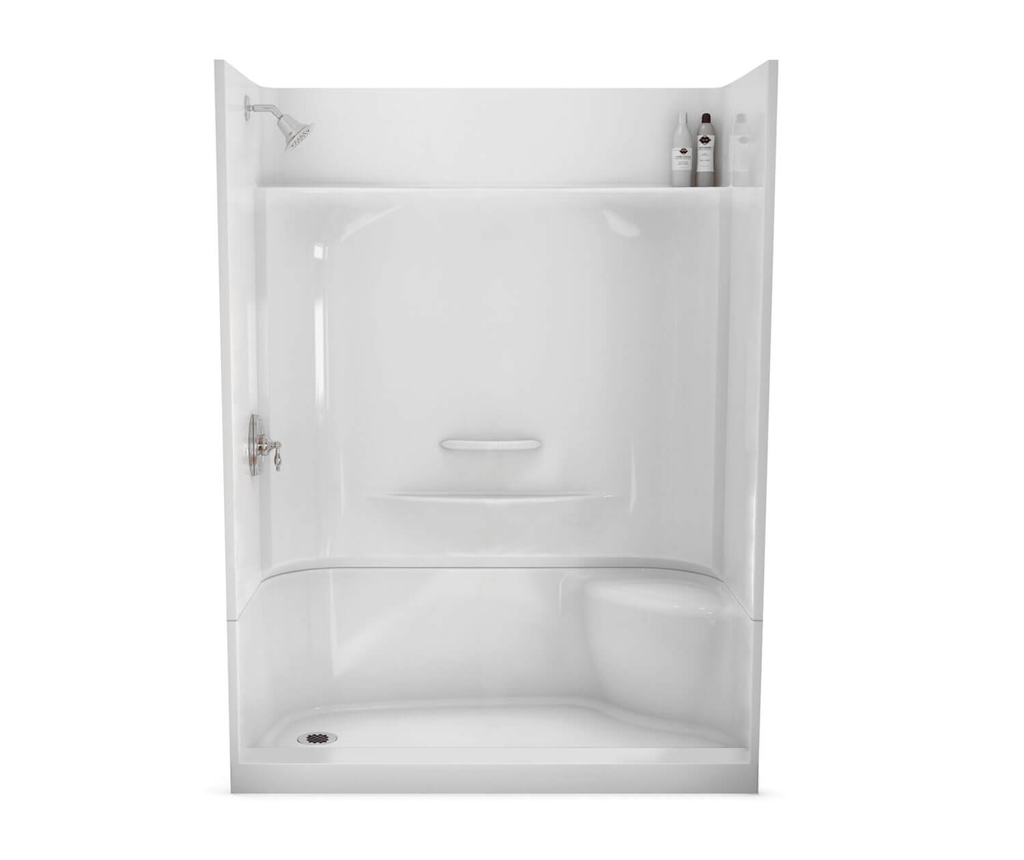 KDS 3460 AcrylX Alcove Right-Hand Drain Four-Piece Shower in White, White, Left seat, right drain