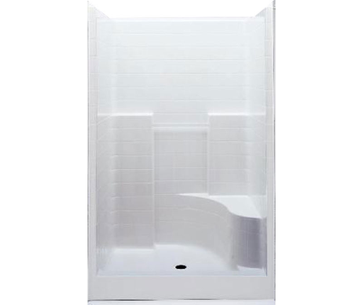 1483STT 48 x 35 AcrylX Alcove Center Drain One-Piece Shower in White, White, Right seat, center drain