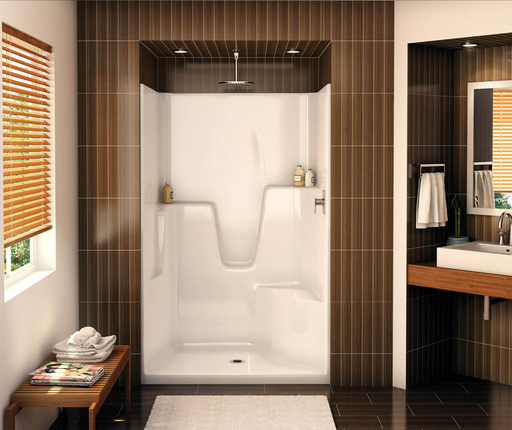 SHLS/RS-48 AcrylX Alcove Center Drain One-Piece Shower in White, White, Left seat, center drain