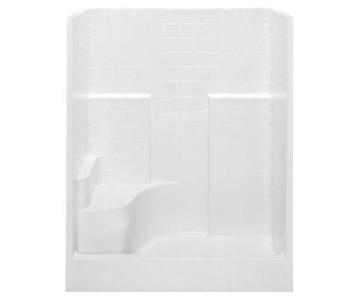 1603COS 60 x 35 AcrylX Alcove Center Drain One-Piece Shower in White, White, Right seat, center drain