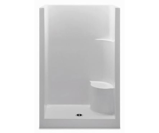 1483OSM AFR 48 x 34 AcrylX Alcove Center Drain One-Piece Shower in White, White, Left seat, center drain