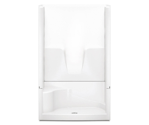 148344PSC 48 x 34 AcrylX Alcove Center Drain Four-Piece Shower in White, White, Left seat, center drain