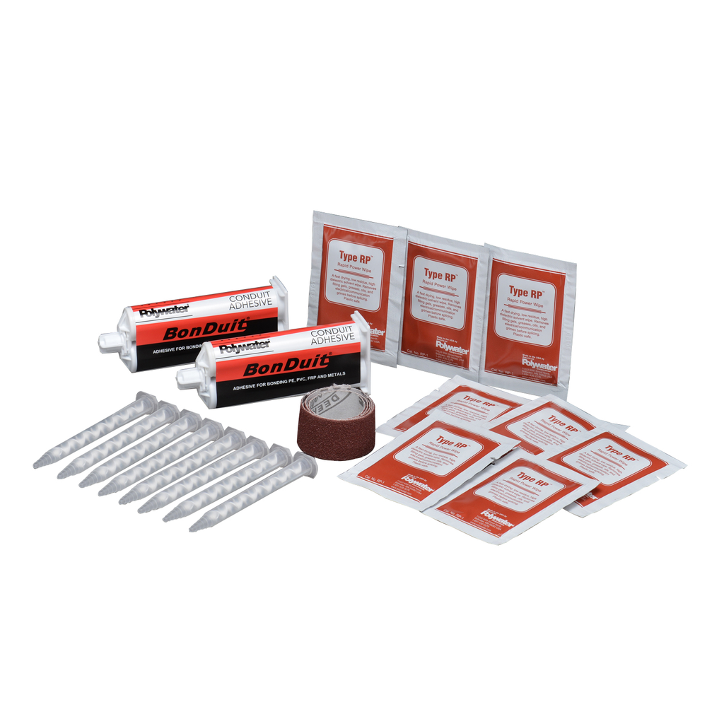 Product image for POLYWATER BT-KIT BONDUIT KIT CONTAINS 2 ADHESIVE CARTRIDGES 8 MIXING NOZZLES 1 STRIP OF SANDING CLOTH AND 8 TR-1 CLEANING WIPES (DISPENSING TOOL NOT INCLUDED)