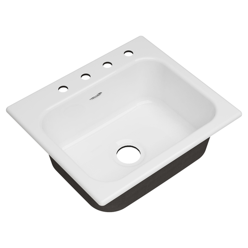 American Standard Quince 25x22 Top Mount Single Bowl Cast Iron Kitchen Sink - 4 Holes, BRILLIANT WHITE
