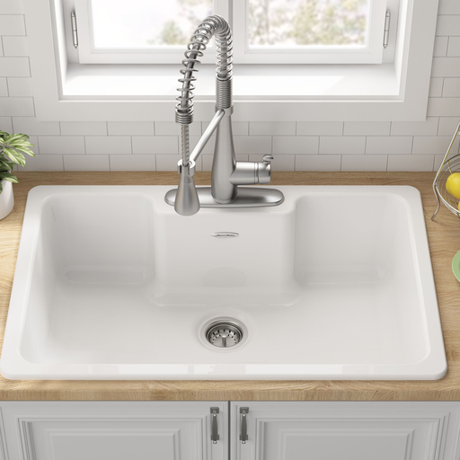 American Standard Quince 33x22 Top Mount Single Bowl Cast Iron Kitchen Sink - 3 Holes, BRILLIANT WHITE