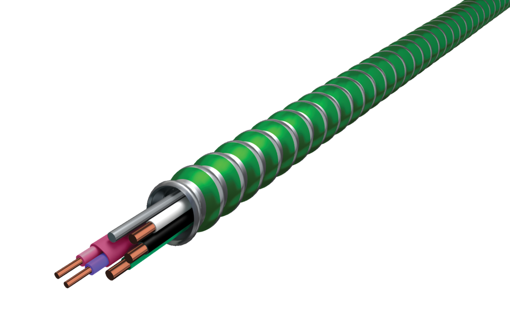 Product image for AFC LH58-42-L00 16-2(TPJ)/12-2 Stranded (Purple, Pink-Black, White, Green) MC Luminary HCF® Lite, Green Interlocked Aluminum Armor, Type MC-PCS, 250ft Coil