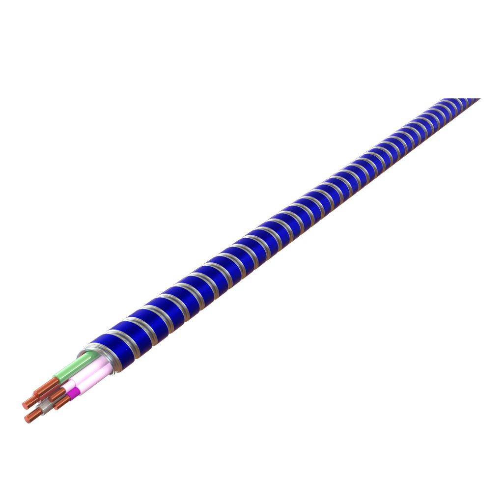 Product image for AFC SL04B60-L00 16-2(TPJ)/12-2 GLLM (Purple, Pink/Black, White, Green) MC Glide Luminary Tuff™, Blue Interlocked Lightweight Galvanized Steel Armor, 1000ft Reel