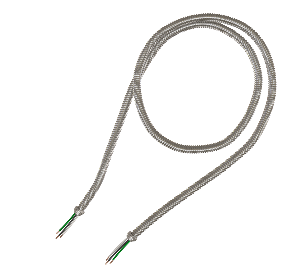 Product image for AFC 4578-30 12/2 Solid (Black,White) 3/8" x 6' Steel FMC Whip, Type UL