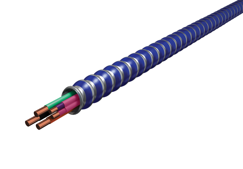 Product image for AFC 18BMB42TL00 16-2(TPJ)/12-3 Pink Jacket, Solid (Purple, Pink-Black, Red, White, Green) MC Tuff Luminary®, Blue Interlocked Lightweight Galvanized Steel Armor, Type MC-P, 250' Coil