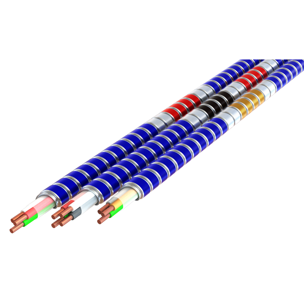 Mayer-DDS-12-2 BK WE GN MC Glide Tuff™, Blue Interlocked Lightweight Galvanized Steel Armor with phase ID, 250' Coil, Type MC-1