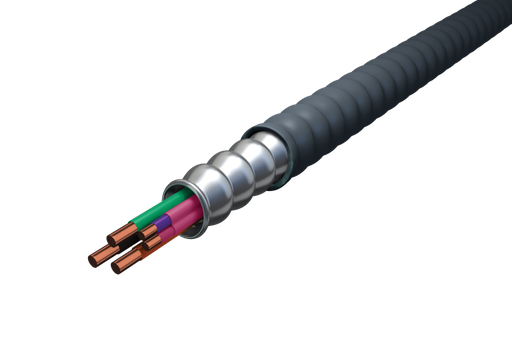 Product image for AFC LJ04-60-L01 MC Luminary PVC Jacketed Cable, Charcoal Gray, Interlocked Galvanized Steel Armor, 16-2 (TPJ) (Purple, Pink) 12-2 (Brown, Gray) 12-1 Grounding (Green), 1000ft Reel