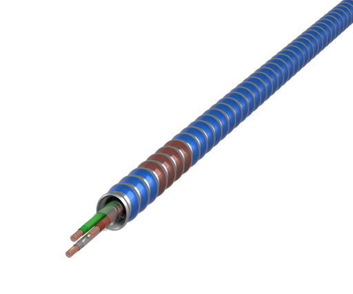 1706B42T01 - 12-4 BN OE YW GN MC Tuff®, Blue Interlocked Lightweight Galvanized Steel Armor with phase ID, 250' Coil, Type MC