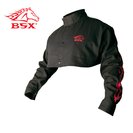 BSX BLACK FR WELDING CAPE SLEEVE WITH RED FLAMES, LARGE