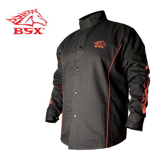 BSX BLACK - RED FLAMES STRYKER FR WELDING JACKET, LARGE