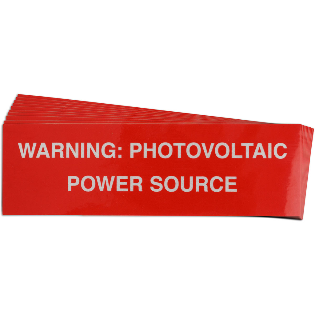 Product image for Brady 149849 Pre-Printed SOLAR PV POWER SOURCE Warning Labels, 1"x6.5" Acrylic, 25Pk