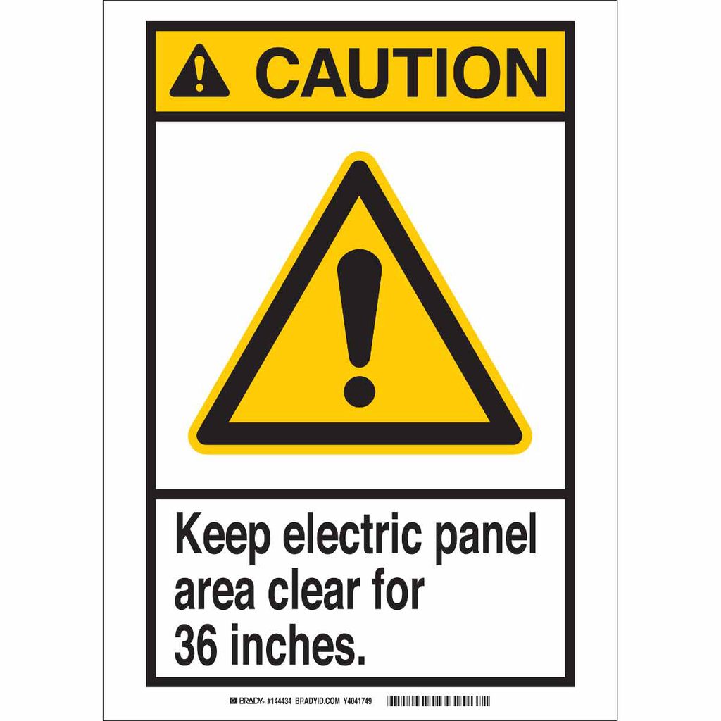 Product image for Brady 144435 CAUTION Keep Electrical Panel Area Clear For 36". Sign, 10" H x 7" W x 0.06" D, Polystyrene