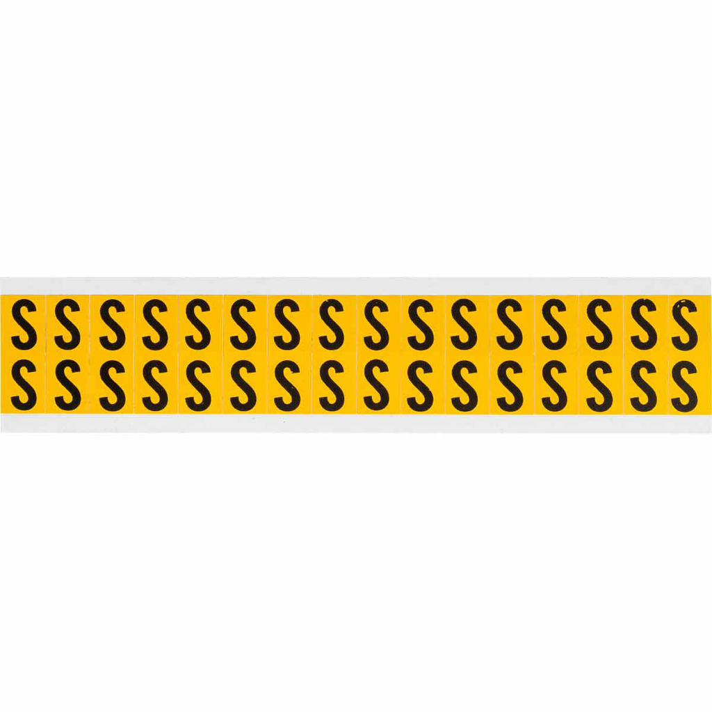 Product image for Brady 1520-S 15 Series Pressure Sensitive Vinyl Letter Labels - 0.625" H, Black on Yellow, S