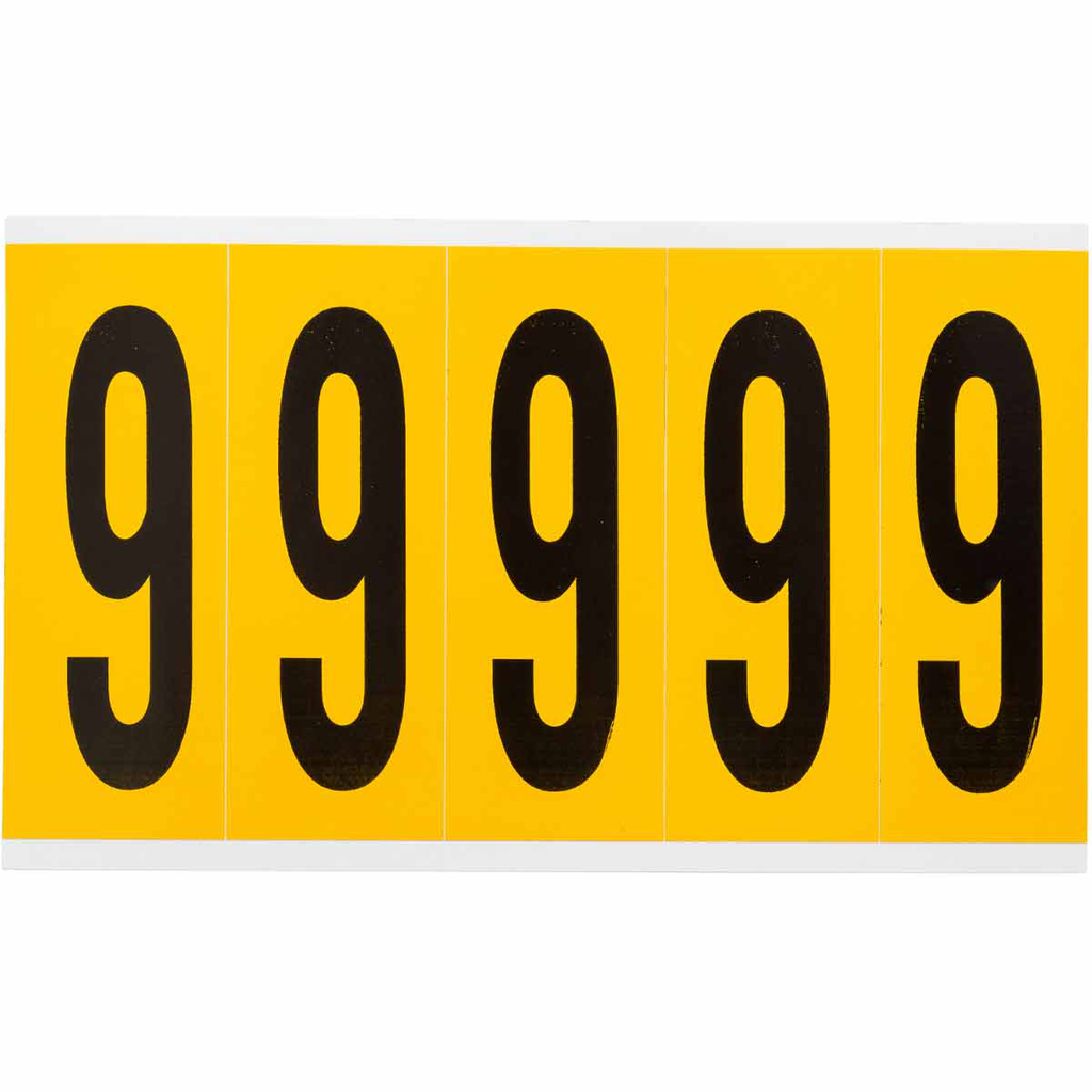 Product image for Brady 1560-9 15 Series Pressure Sensitive Vinyl Number Labels - 3.875" H, Black on Yellow, 9