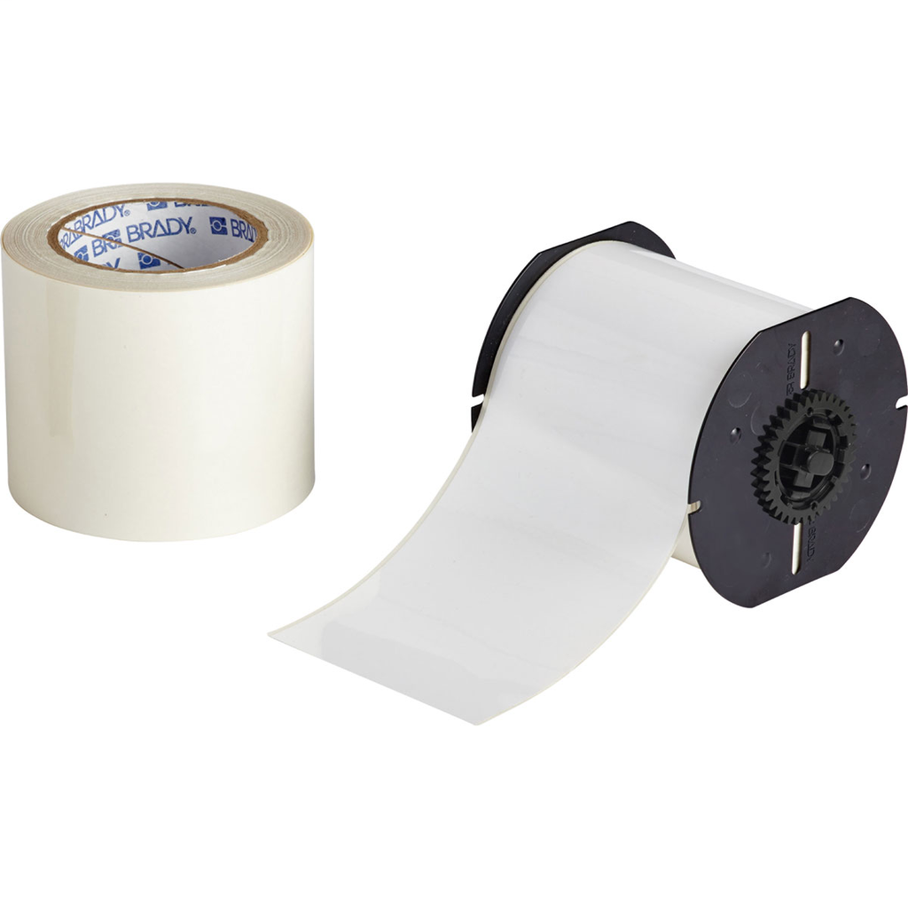 Product image for Brady B30C-4000-483WT-KT B30 Series ToughStripe Polyester Labels, 4" W x 100' L, Kit of 2 Rolls, White