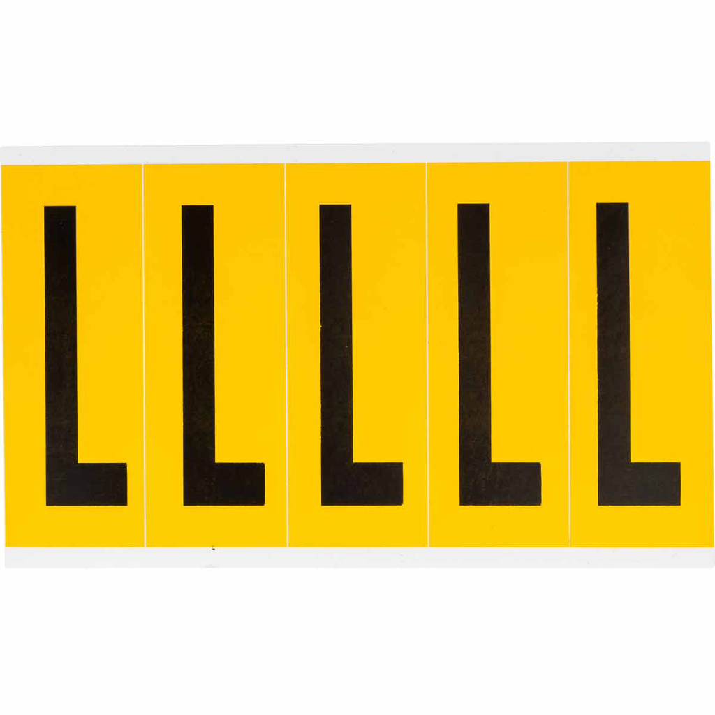 Product image for Brady 1560-L 15 Series Pressure Sensitive Vinyl Letter Labels - 3.875" H, Black on Yellow, L