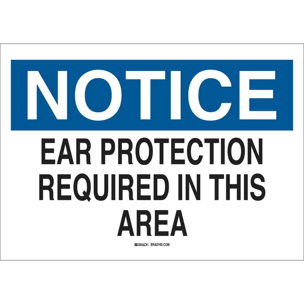 Product image for Brady 25488 NOTICE Ear Protection Required In This Area Sign, 7" H x 10" W x 0.06" D, Polystyrene