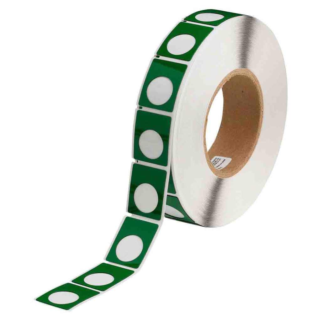 Product image for Brady THTEP167U-593-.5GN Foam Backed Raised Panel Labels, 1.5" H x 1.2" W, Green, Roll of 500 Labels, Universal