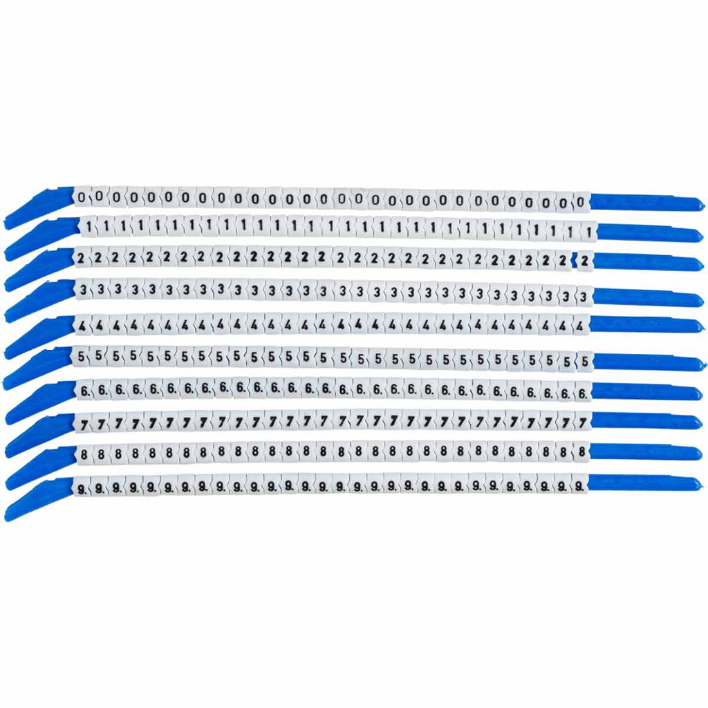 Product image for Brady SCNC-13 ClipSleeve 0 to 9 Wire Markers, Pack of 10 Each, 14 AWG, Maximum Wire Dia, 0.1"