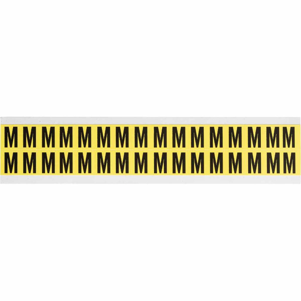 Product image for Brady 3420-M Repositionable Vinyl 0.625 in Black on Yellow, Letters M Card of 32 Labels
