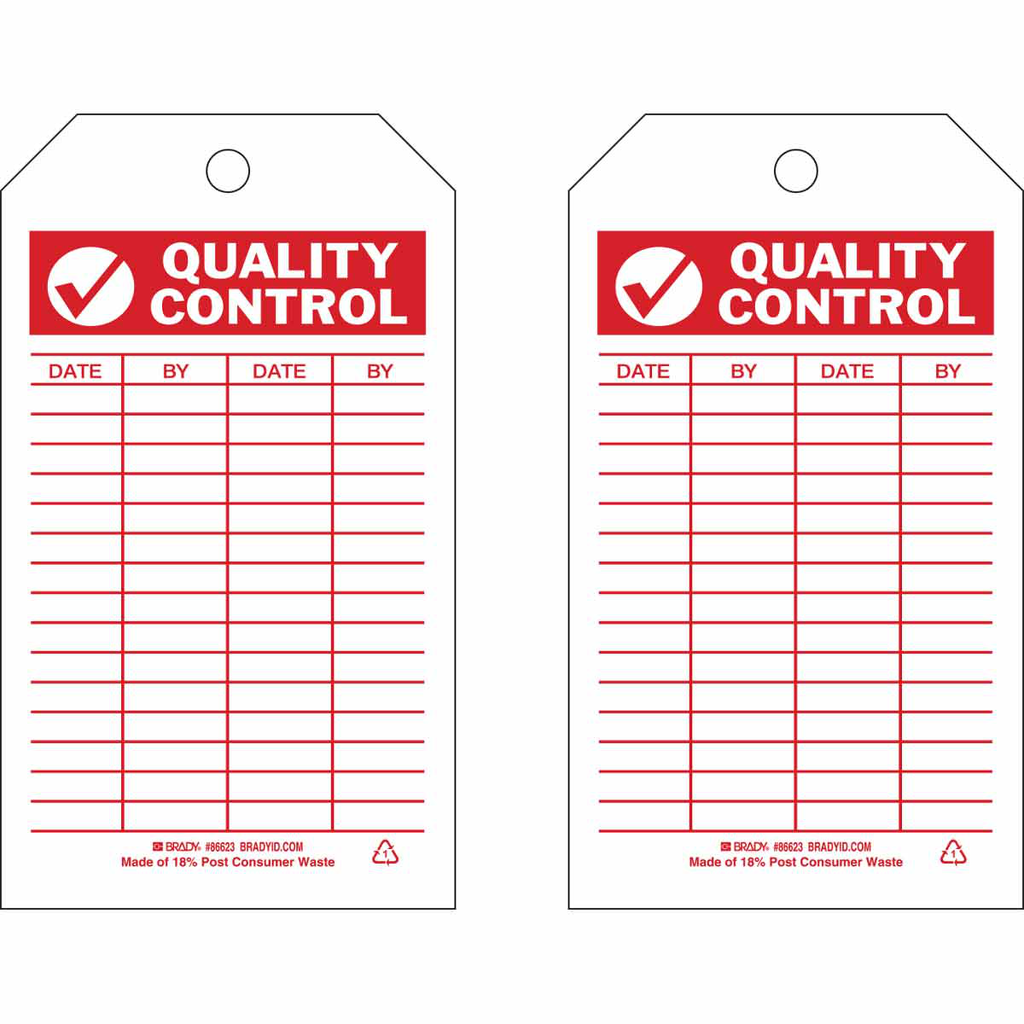 Product image for Brady 86733 Inspection & Material Control Tags: QUALITY CONTROL, 7" H x 4" W, Paper