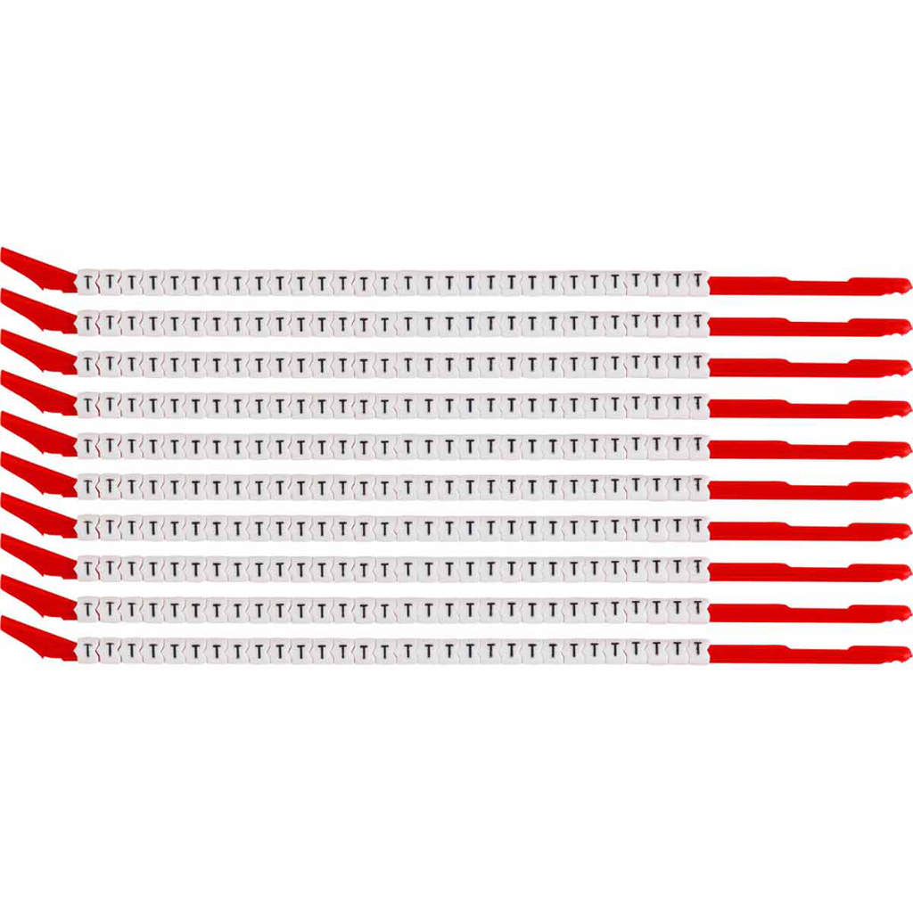 Product image for Brady SCN10-T ClipSleeve T Wire Markers, Pack of 10 Each, 14 AWG, Maximum Wire Dia, 0.134"